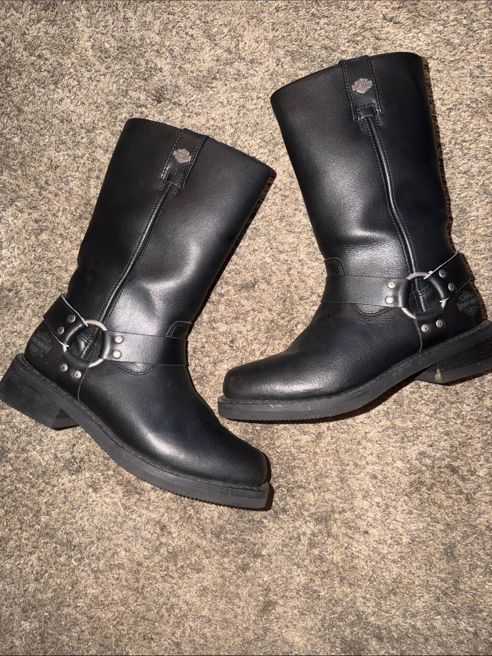 Harley-Davidson Black Leather Hustin Ride 11in Harness Mid-Calf Moto Boots